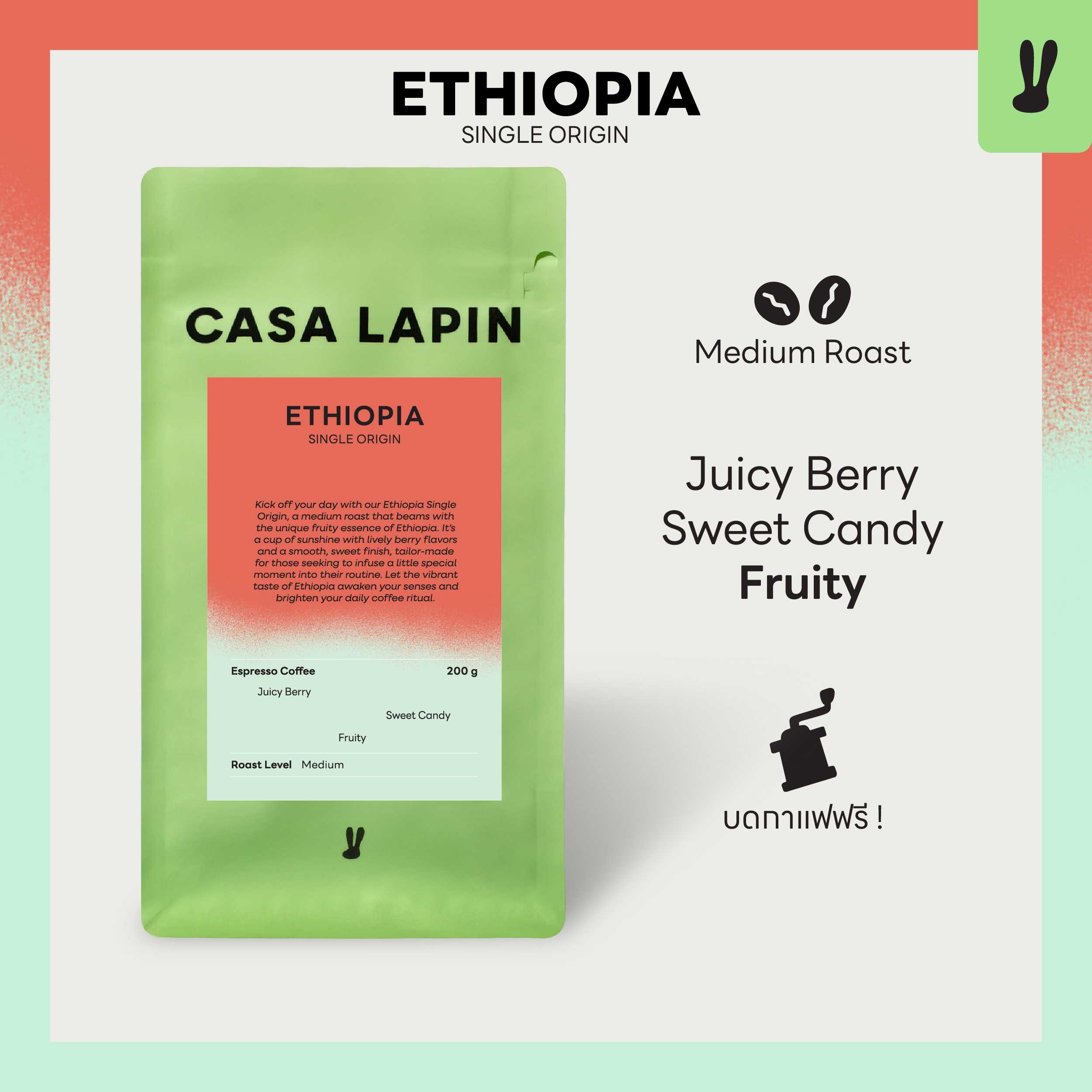 Ethiopia Single Origin | เมล็ดกาแฟสำหรับชง Espresso l อาราบิก้า100% l Coffee Beans l CASA LAPIN