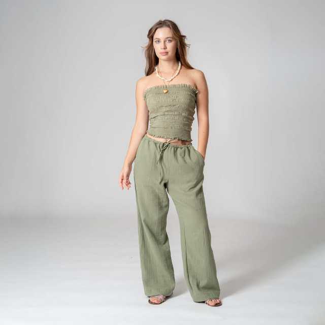 Crinkle Tube Top Long (Olive, Free Size)