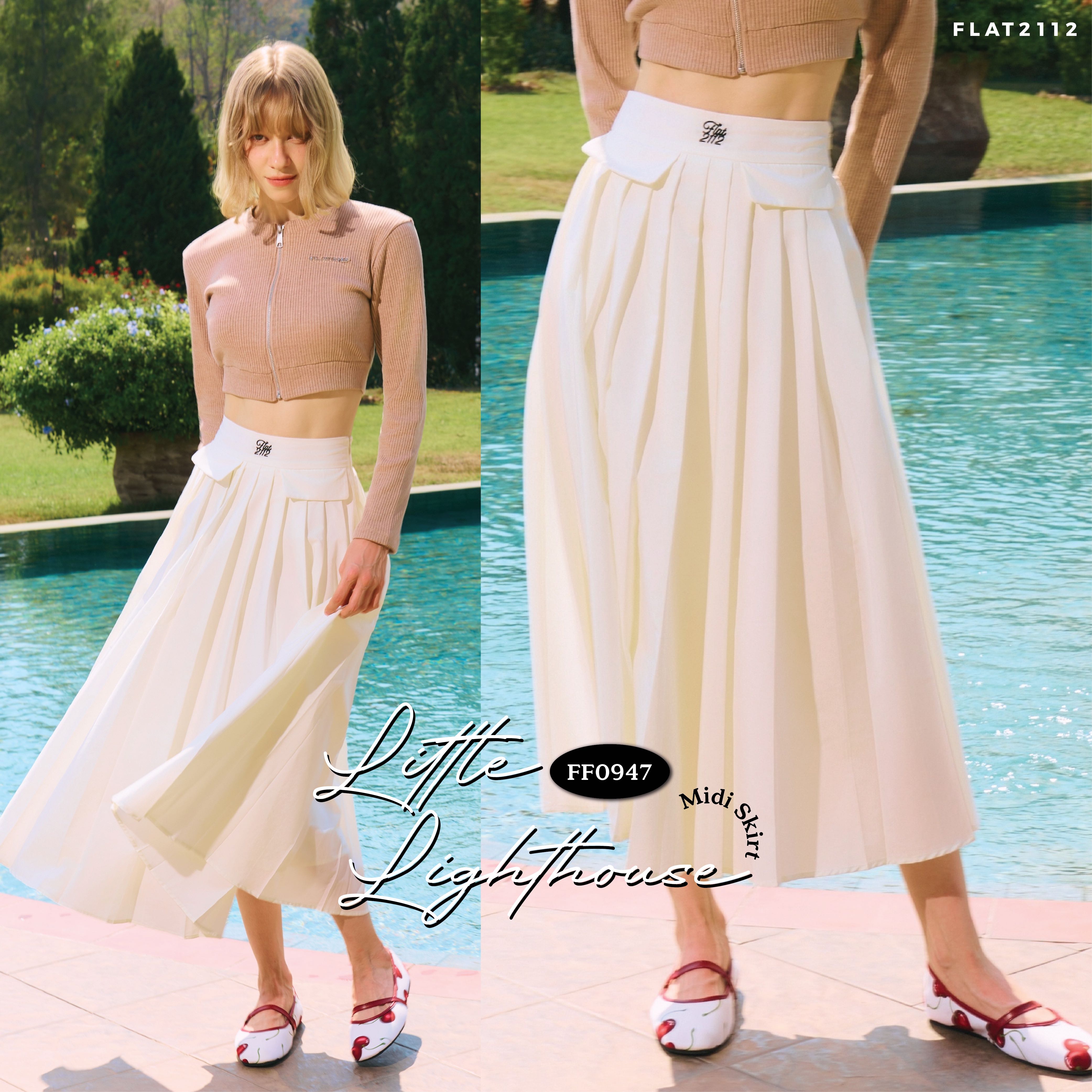 FLAT2112 FF0947 : LITTLE LIGHTHOUSE MIDI SKIRT กระโปรงยาว กระโปรงพลีทยาว ชุดทำงาน