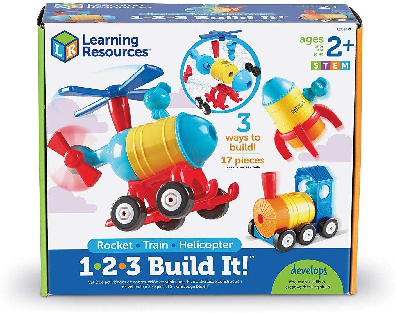 Learning Resources, 1-2-3 Build It -Rocket-Train-Helicopter ชุดประกอบแปลงร่างพาหนะ ของเล่นเด็ก 2 ปี+