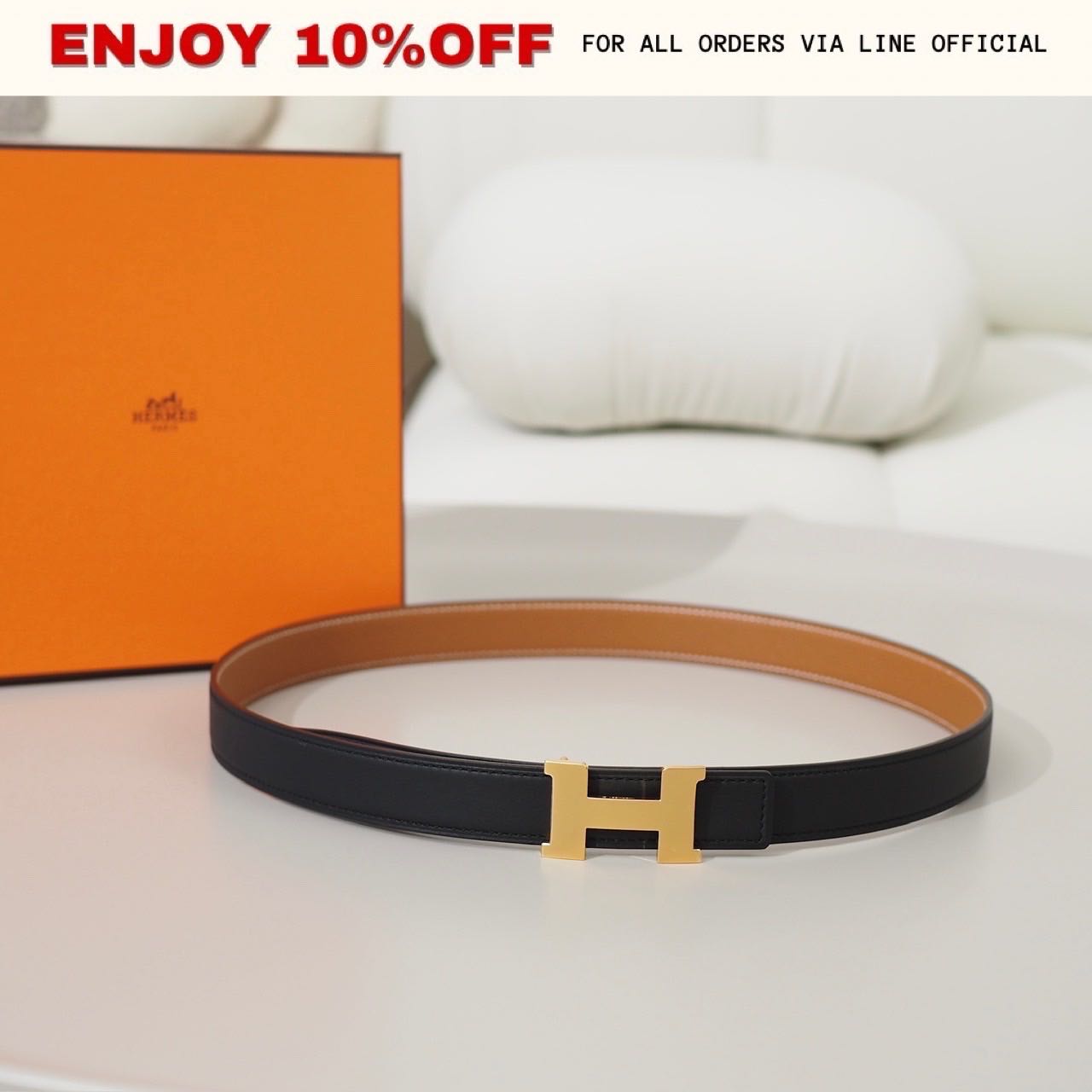 NEW! HERMES Mini Constance Belt Reversible 24MM สี Noir/Gold Epsom GHW | ACC