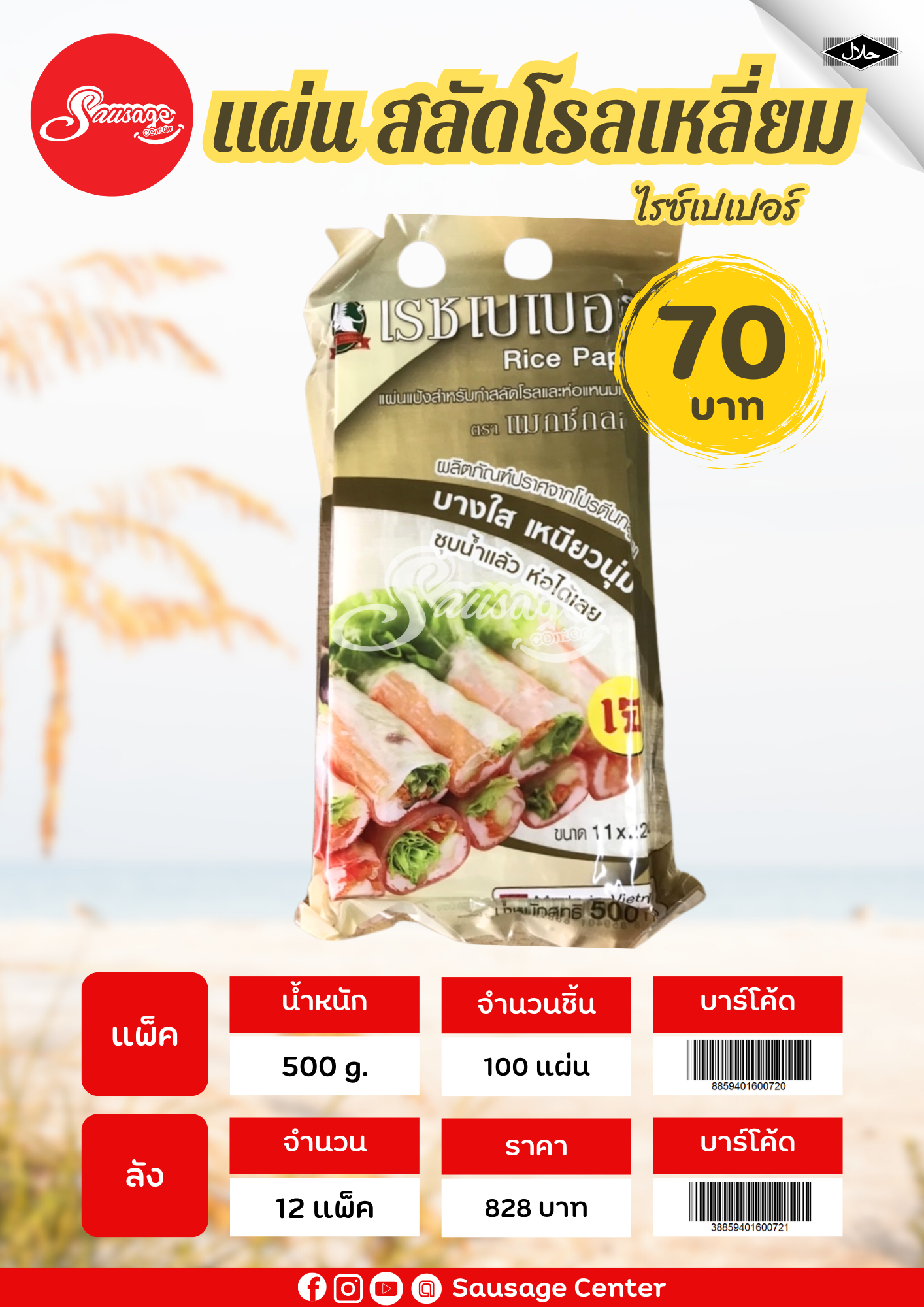 ไรซ์เปเปอร์ แผ่นสลัดโรลสี่เหลี่ยม