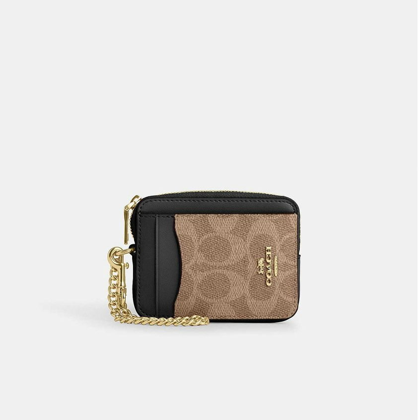Coach CW883 Zip Card Case In Signature Canvas (IMQRX) กระเป๋าใส่บัตรผู้หญิง สี Im/Tan/Black