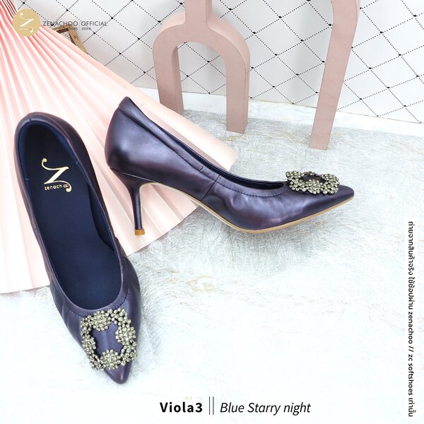 สีใหม่ ทรงปกติ:เปลี่ยนไซส์ได้-ไม่รับคืน รุ่นขายดี Zenachoo Viola3 สูง 3 นิ้ว สี Blue Starrynight ...