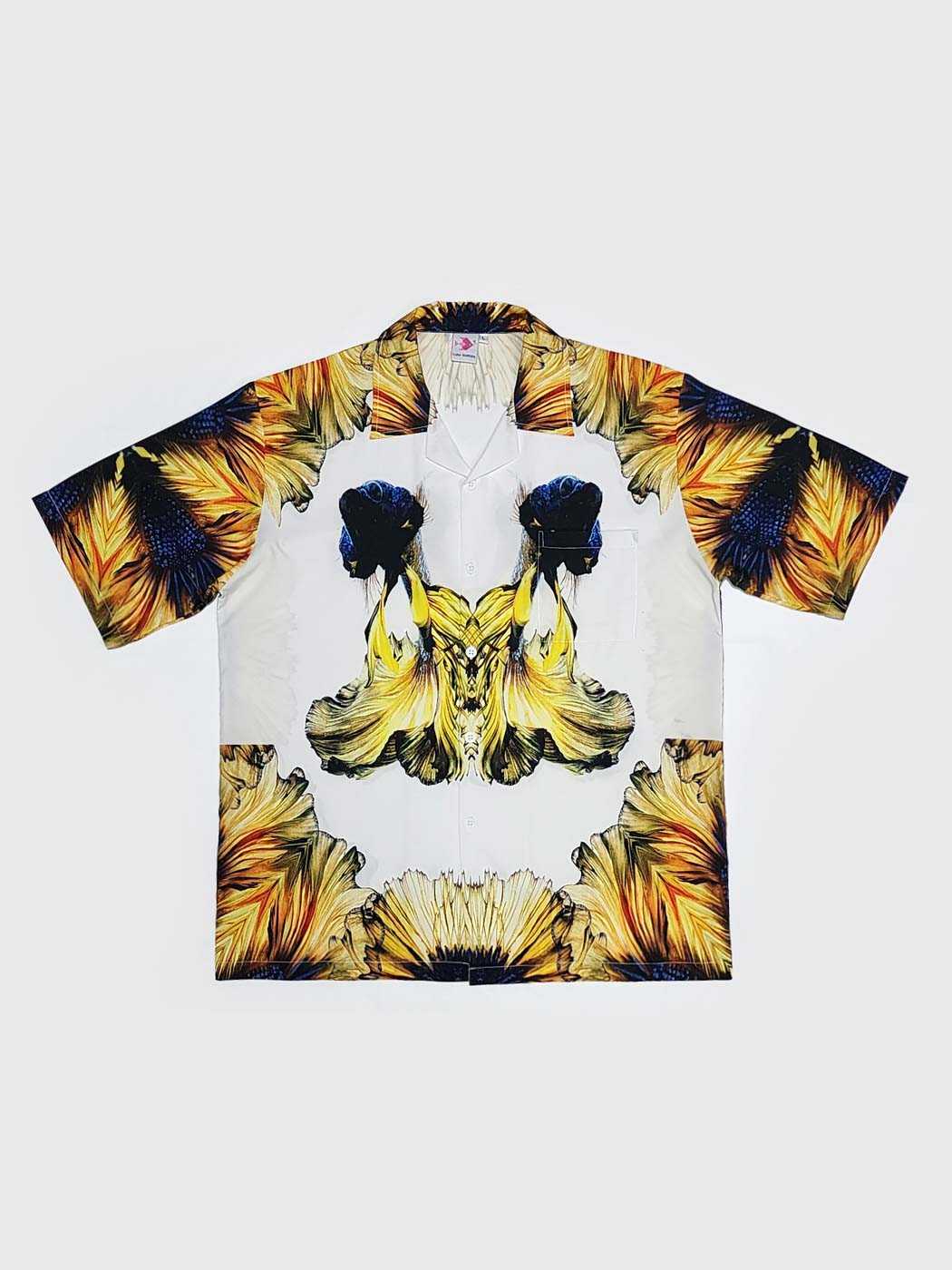 Duo Mustard Halfmoon Betta Hawaii Shirt - White/Yellow