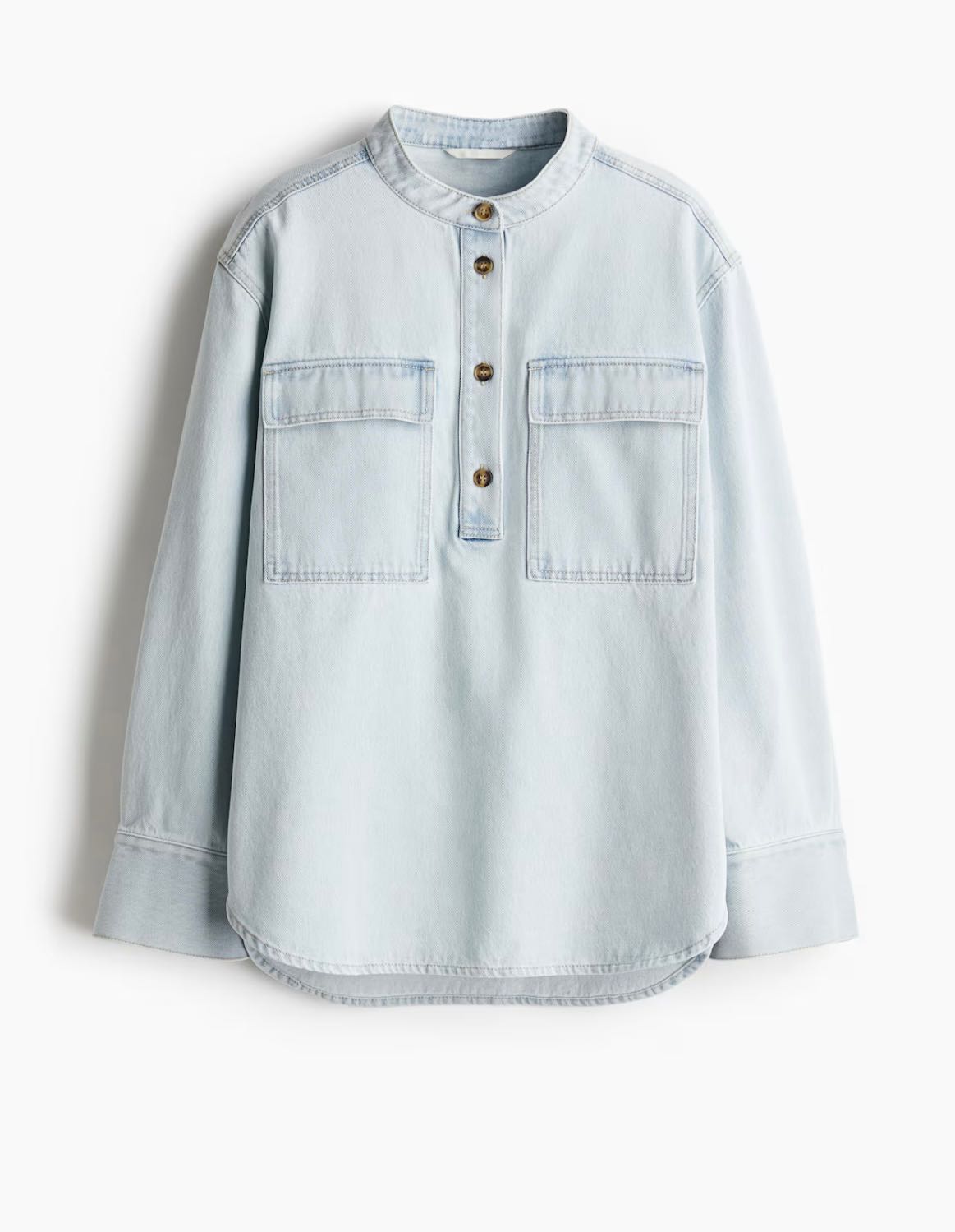 H&M Washed Denim Shirt -  Pale denim blue, solid color size L 