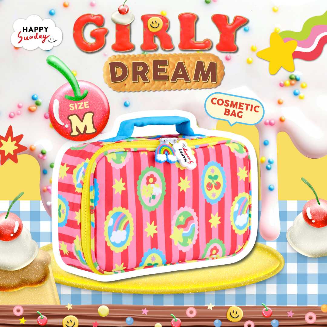 [SIZE M] HAPPY SUNDAY COSMETIC BAG กระเป๋าเครื่องสำอาง GIRLY DREAM
