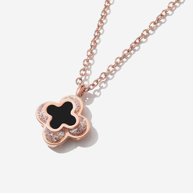 สร้อยคอ ❤ สร้อยแฟชั่น สร้อย Clover ใบสี่กลีบ Rose Gold Crystal ใบไม้แห่งโชค lucky โคลเวอร์