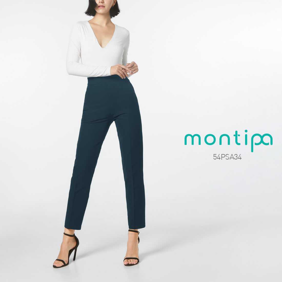 Montipa กางเกงเอวสูง กางเกงทรงสอบ ซิปหลัง ผ้า Iron Free อยูทรง ยับยาก 54PSA34