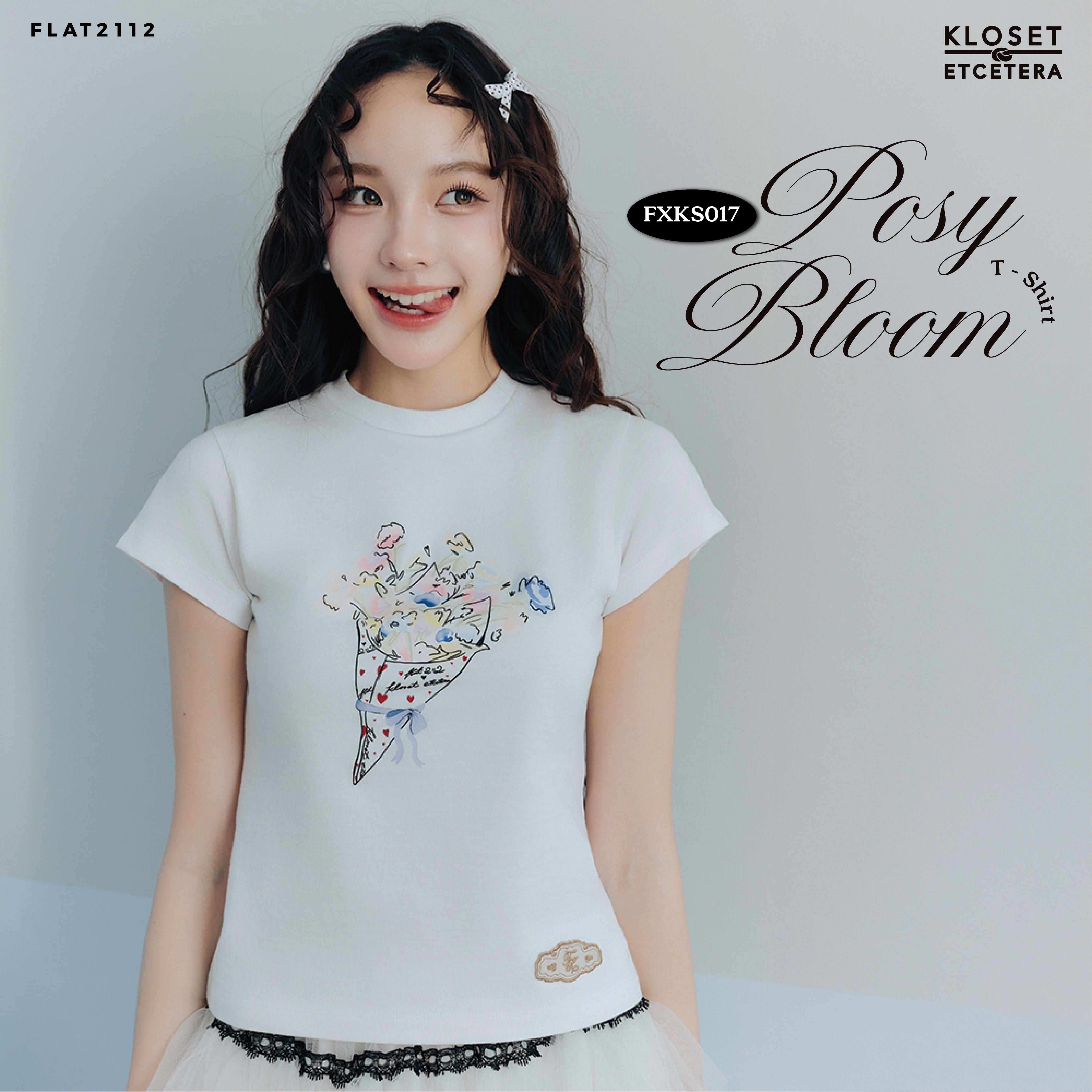 FLAT2112 : POSY BLOOM T-SHIRT เสื้อเบบี้ทีสีขาว ลายดอกไม้น่ารักสไตล์เกาหลี (FXKS017)