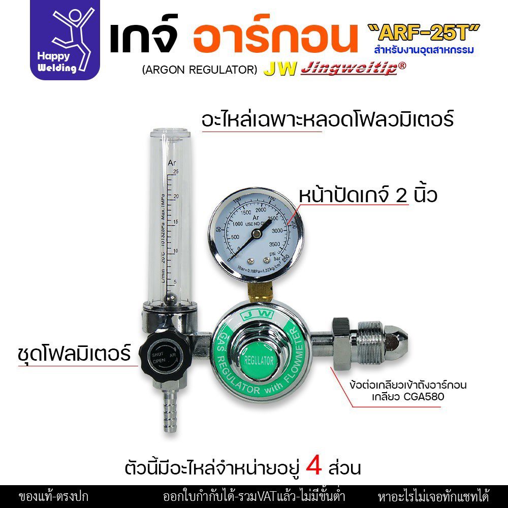 อะไหล่เกจ์อาร์กอน JW รุ่น ALF-25T (Argon Gauge Spare Parts) ชุดโฟลว์มิเตอร์ หน้าปัดวัดแรงดัน