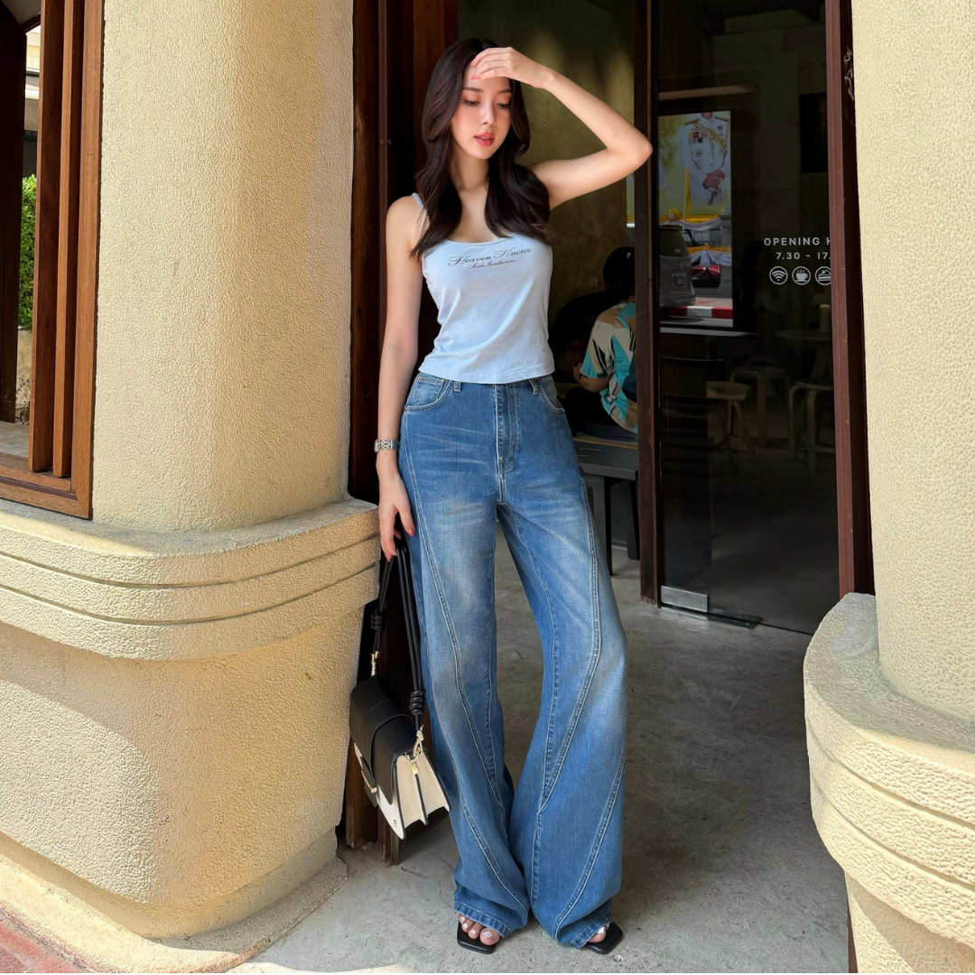 LOGAN - High Rise Spiral Seamed Wide Leg Jeans