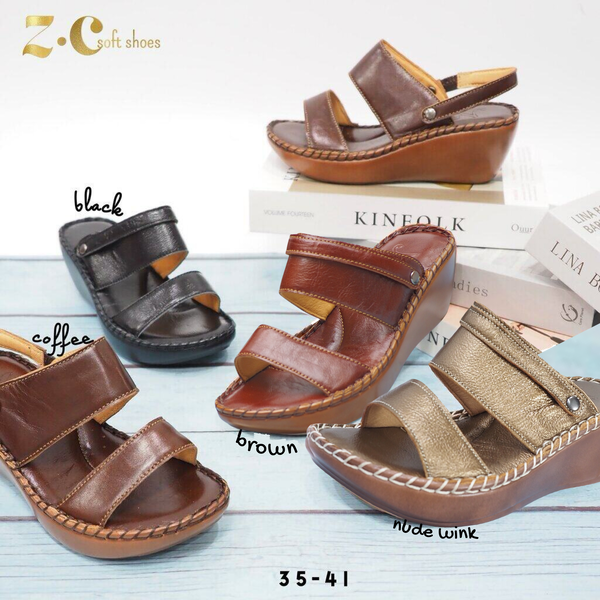 ทรงปกติ เปลี่ยนไซส์ได้-ไม่รับคืน Zenachoo รองเท้าสุขภาพ หนังแท้ทั้งคู่ รุ่น Light step สูง 2.5 นิ...