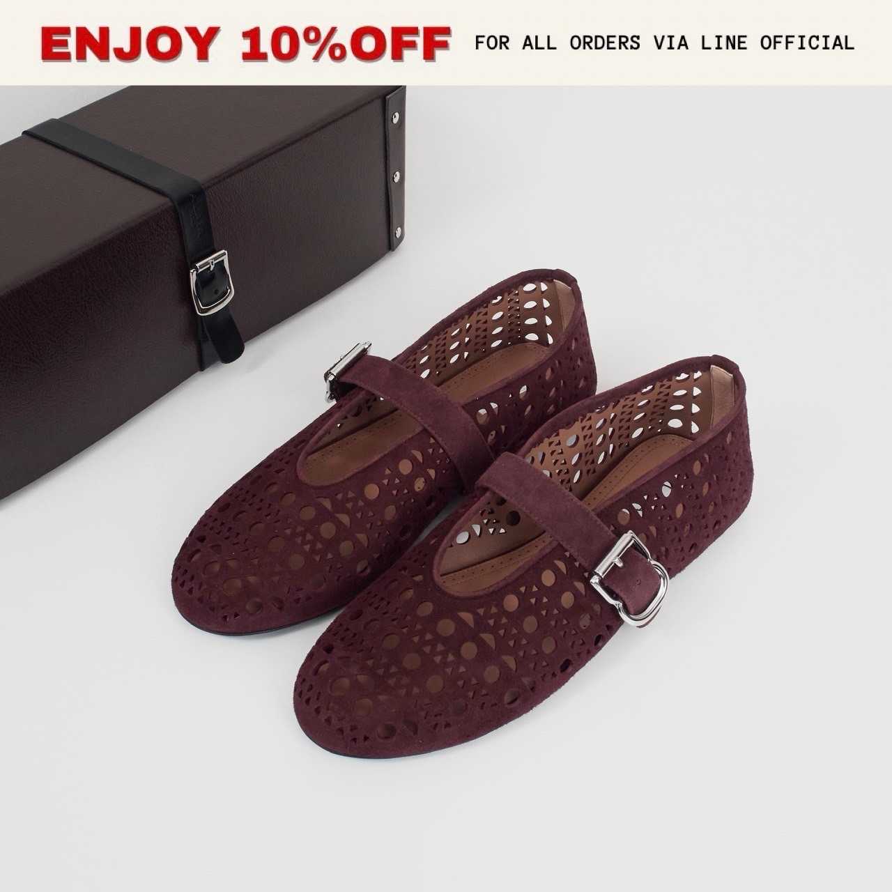 NEW! ALAIA Ballet Flats Vienne In Suede สี Rouge Grenat | Shoes