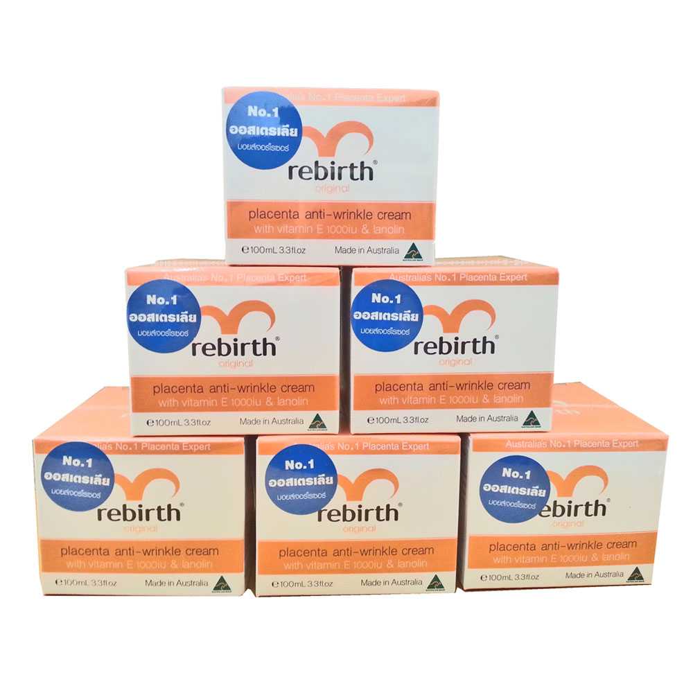 Rebirth Placenta Anti-Wrinkle Cream with Vitamin E and Lanolin 100 g. ( 6 กระปุก )