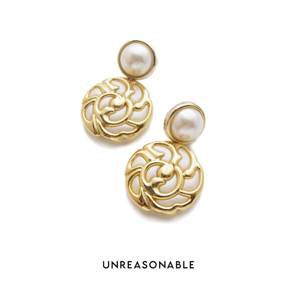 ต่างหู Drop Vintage Style สีทอง ต่างหูคลิป ต่างหูก้านเงินแท้ UA0489-01 Unreasonable Accessories