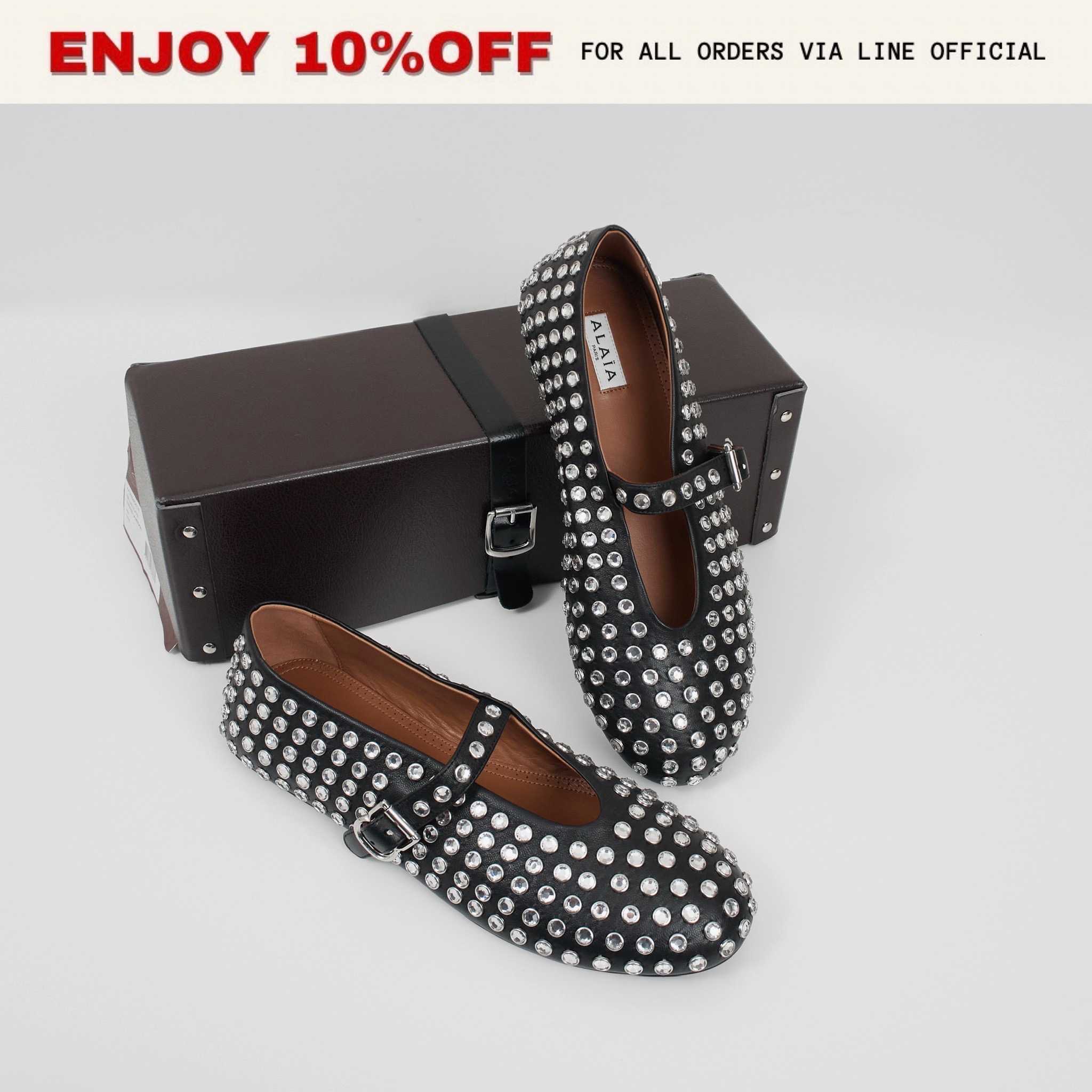 NEW! ALAIA Strass Lambskin Ballet Flats สี Noir | Shoes
