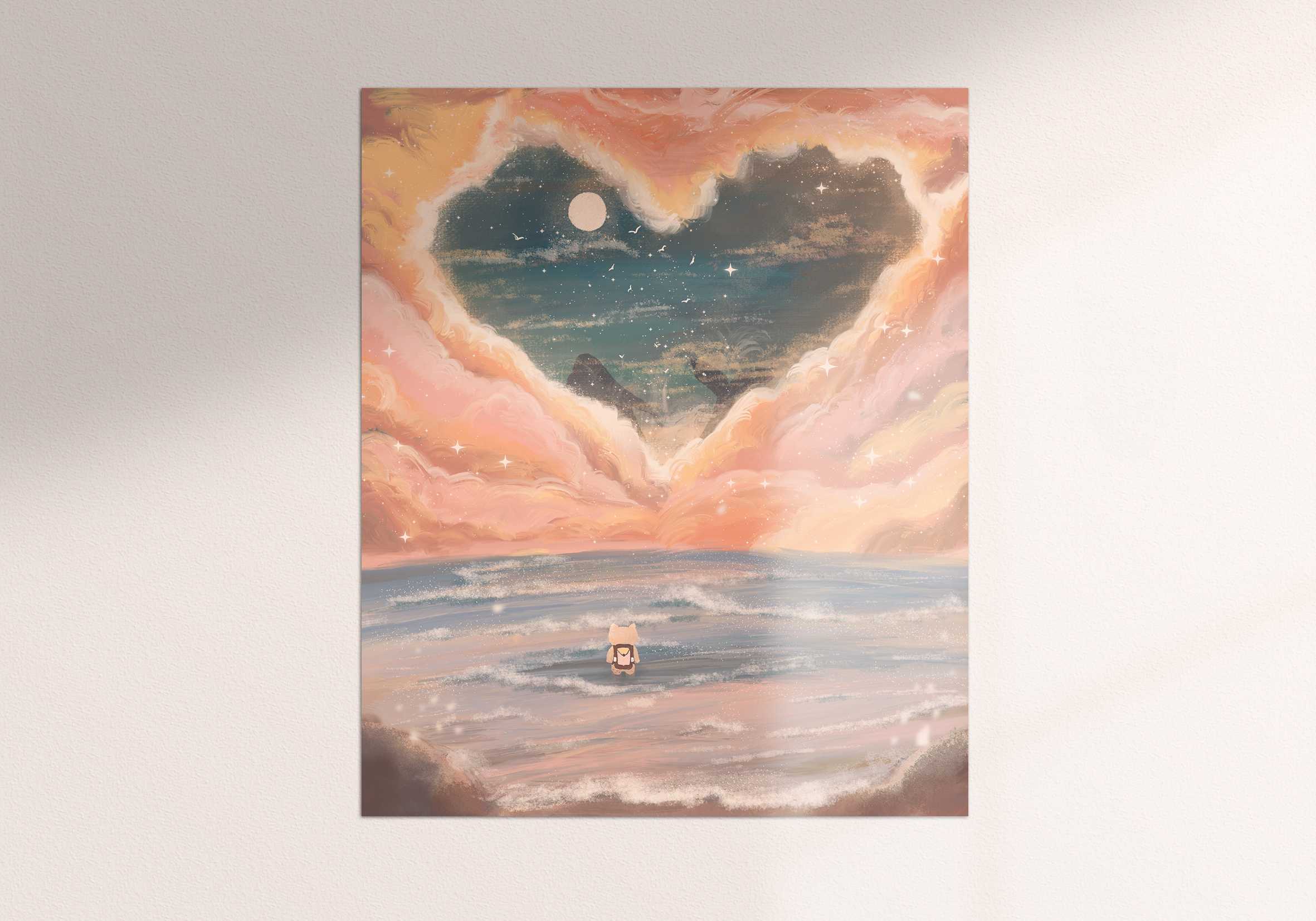 Art print Postcard [Meow and heart cloud]