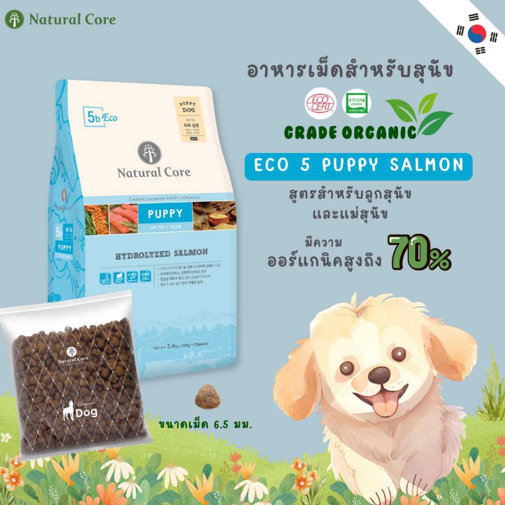 Natural Core Eco 5b Puppy (Salmon) ปริมาณ 1 kg. อาหารสำหรับลูกสุนัขสูตรเนื้อปลาแซลมอนจากเกาหลี🇰🇷