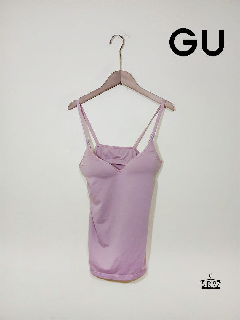 เสื้อสายเดี่ยว GU มีซับใน สีชมพูหม่น สภาพ85%
