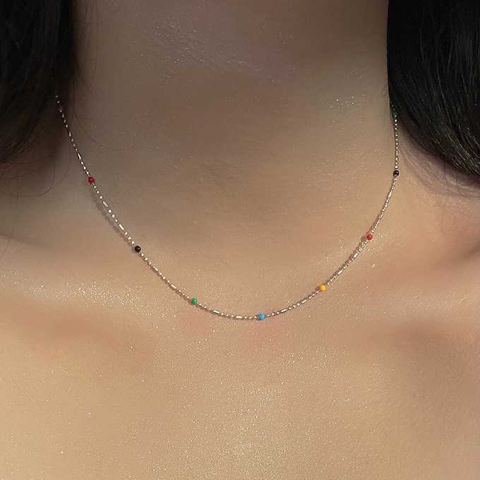 [PRE-ORDER] ⛓️💛❤️🖤💚💙 สร้อยคอมินิมอล ประดับลูกปัดสีสวยน่ารัก | QG009