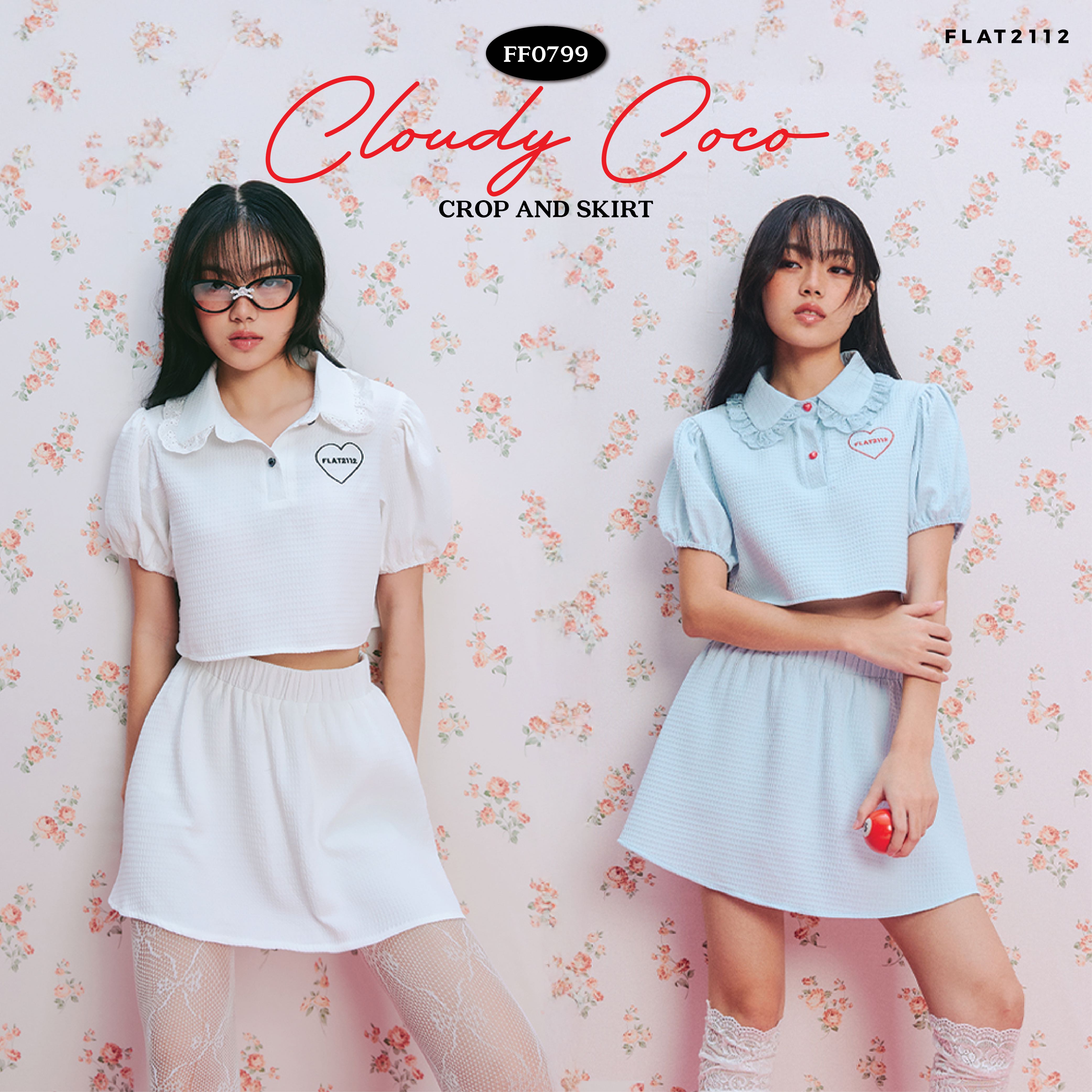 FLAT2112 FF0799 : CLOUDY COCO CROP & SKIRT เซ็ตเสื้อคอปก กระโปรง