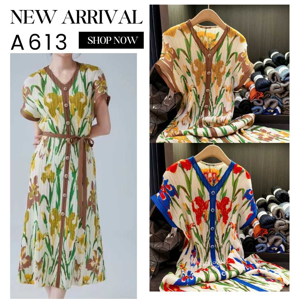 Pleatbynisa A613 เดรสอัดพลีท เนื้อผ้าPolyester100%