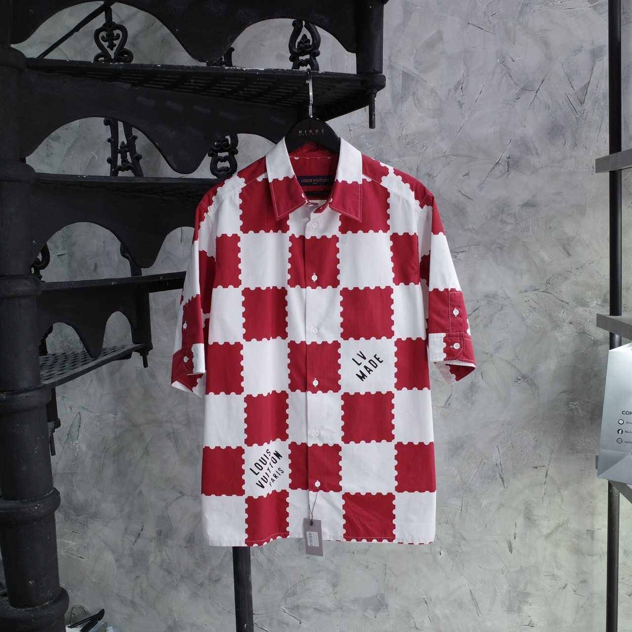LOUIS VUITTON X NIGO GIANT DAMIER SHORT-SLEEVED SHIRT GRANET RED