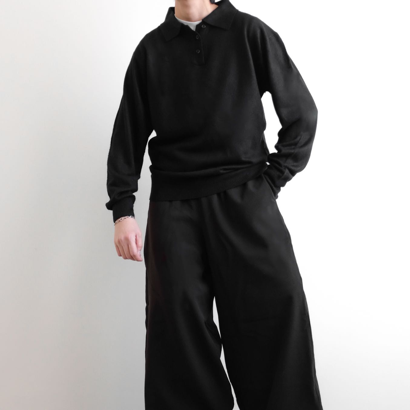 ALIA • Cropped Rib Cotton Longsleeve Polo Tees