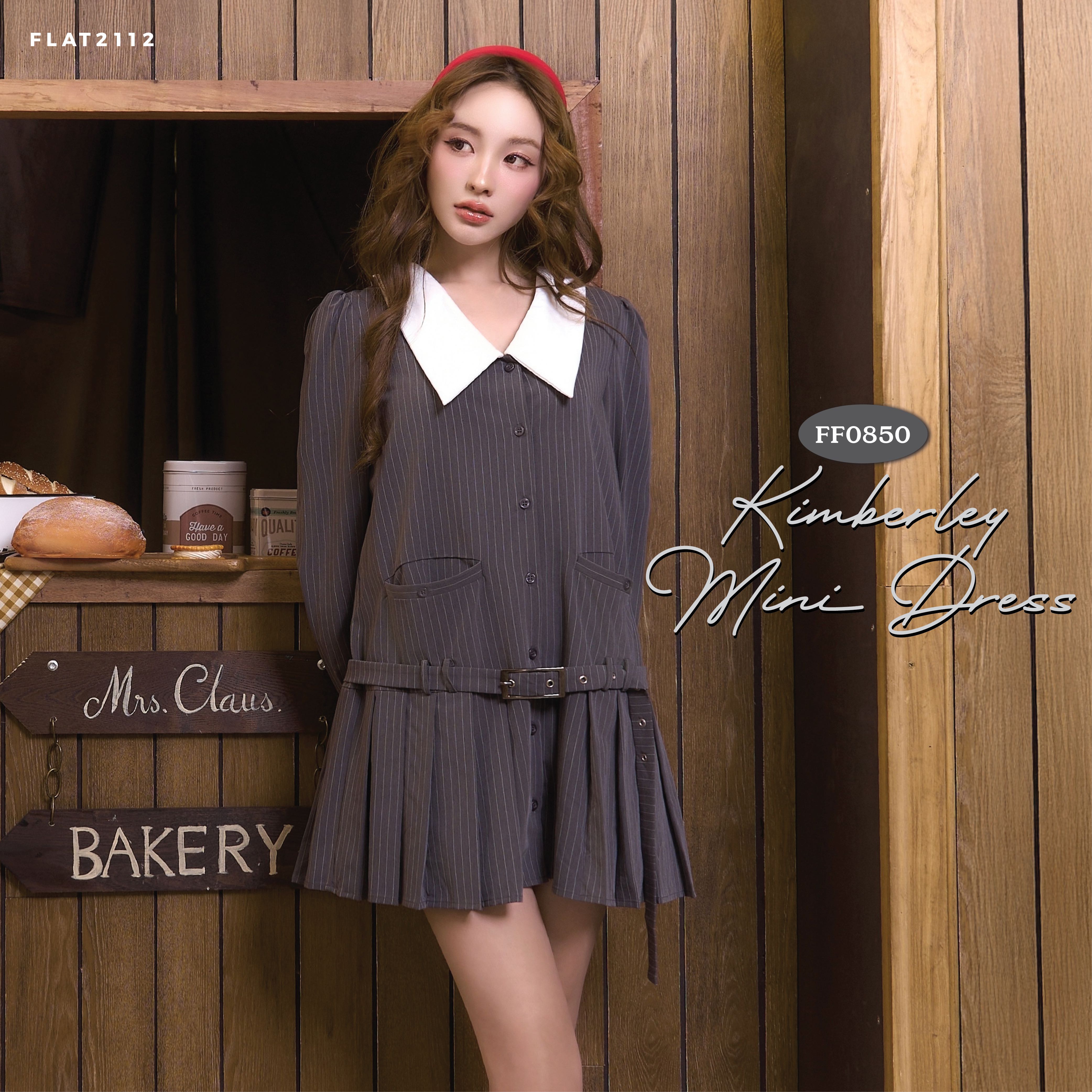 FLAT2112 FF0850 : KIMBERLEY MINI DRESS เดรสคอปก เดรสแขนยาว เดรสสั้น เดรสออกงาน