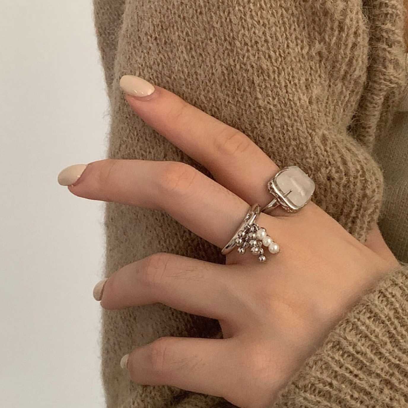 [PRE-ORDER] 💍แหวนลูกปัดเงินและลูกปัดมุก/ประดับพลอย Moonstone | QF009