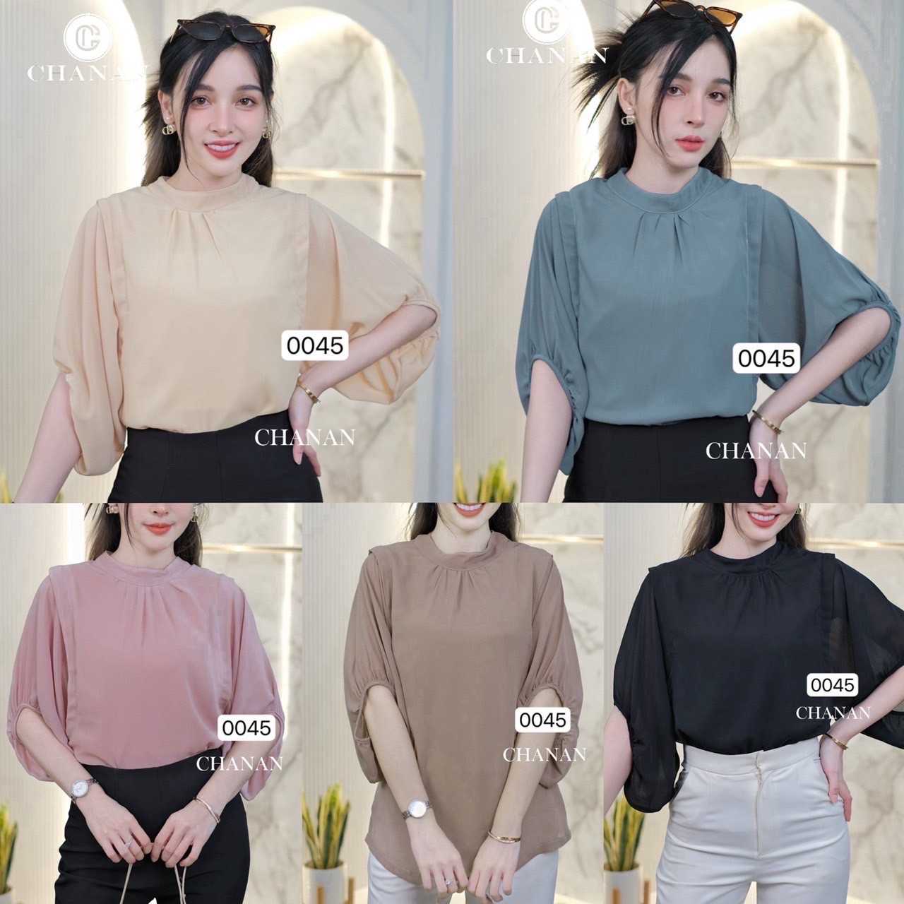 0045 เสื้อผ้าชีฟอง มีซับใน ดีเทลแขนสวย ทรงสวย ผ้านิ่มใส่สบาย มี5สี