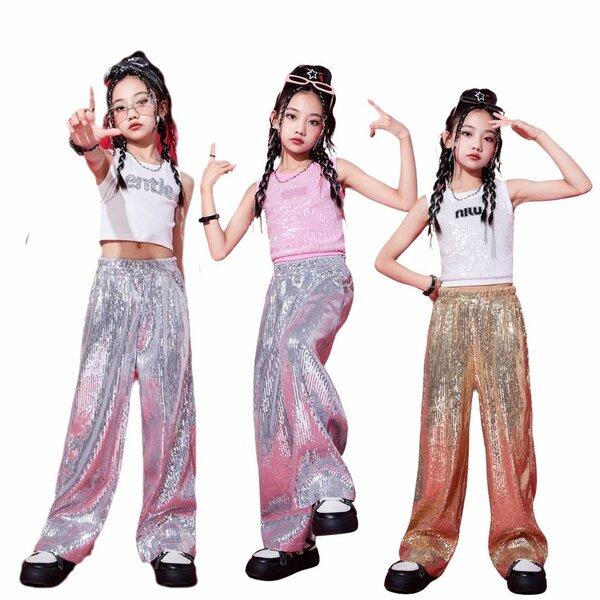 พร้อมส่ง ชุดเต้น ชุดแดนซ์ เสื้อแขนกุด+กางเกงขายาวปักเลื่อม