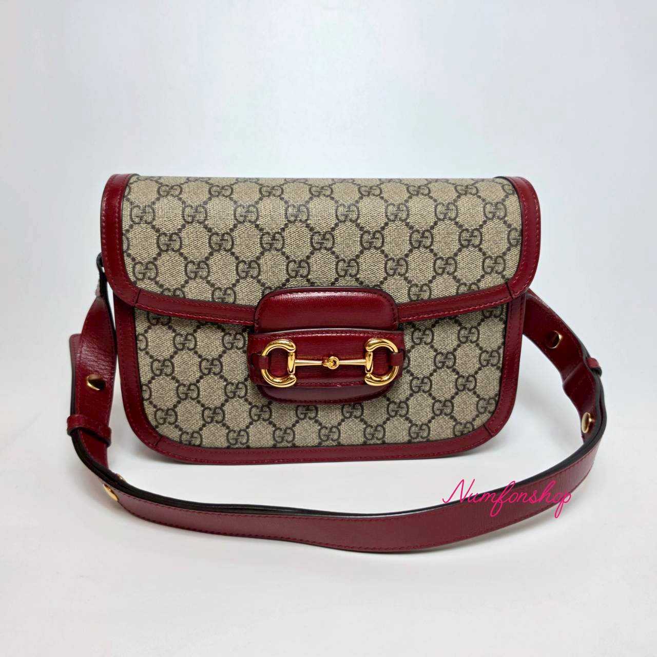 Gucci 1955 Horsebit Shoulder Small Bag Beige/Red มือสองสภาพดีค่ะ