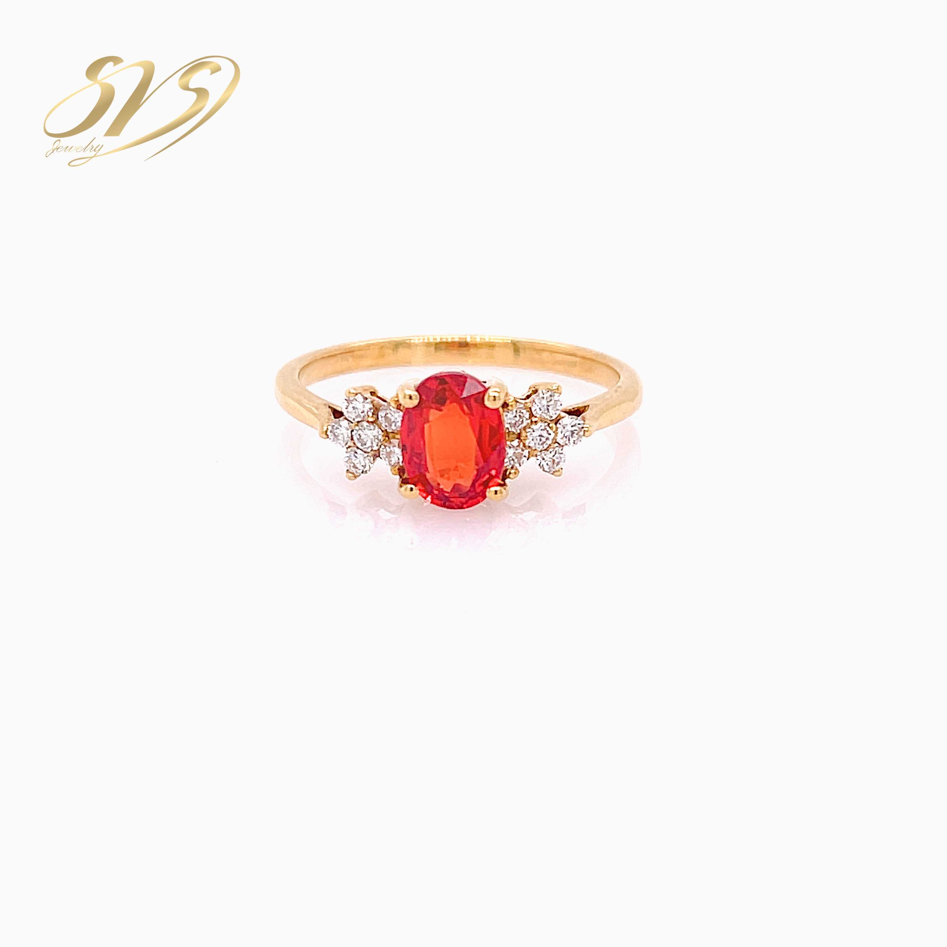 New High Quality Gold Jewelry With Orange Sapphire Gemstone and Diamond Ring