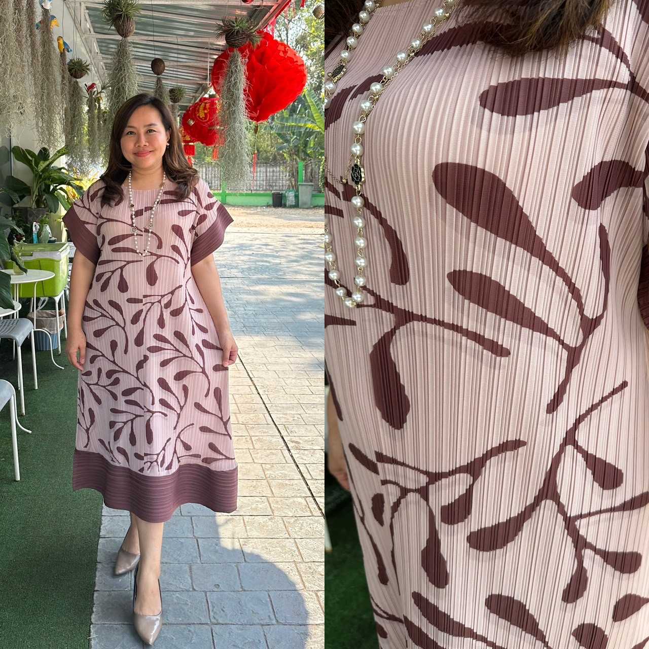 Pleatbynisa A663 เดรสอัดพลีท เนื้อผ้าPolyester100%