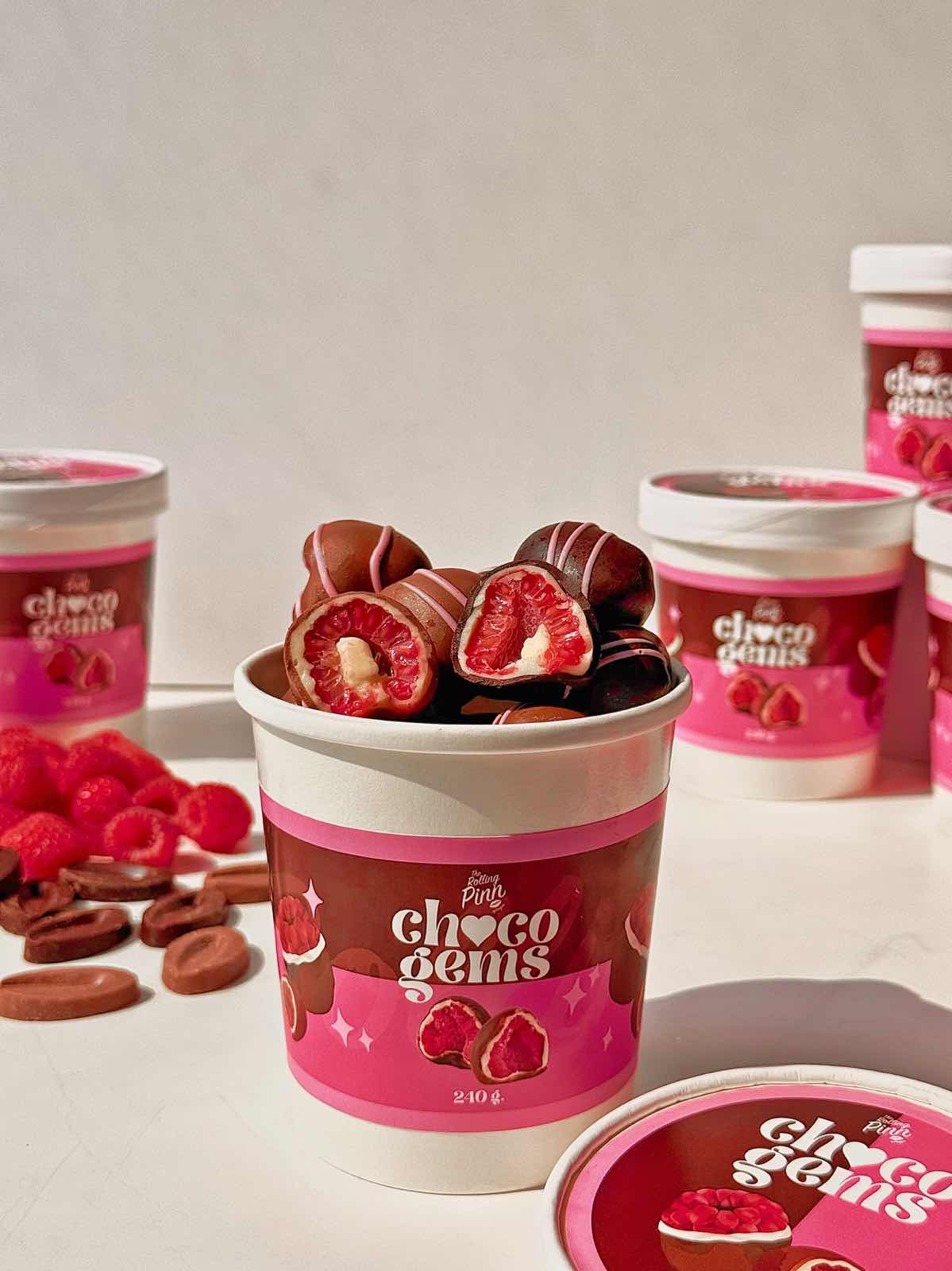 Chocogems Milk & Dark Chocolate (Raspberries Only) 240g.