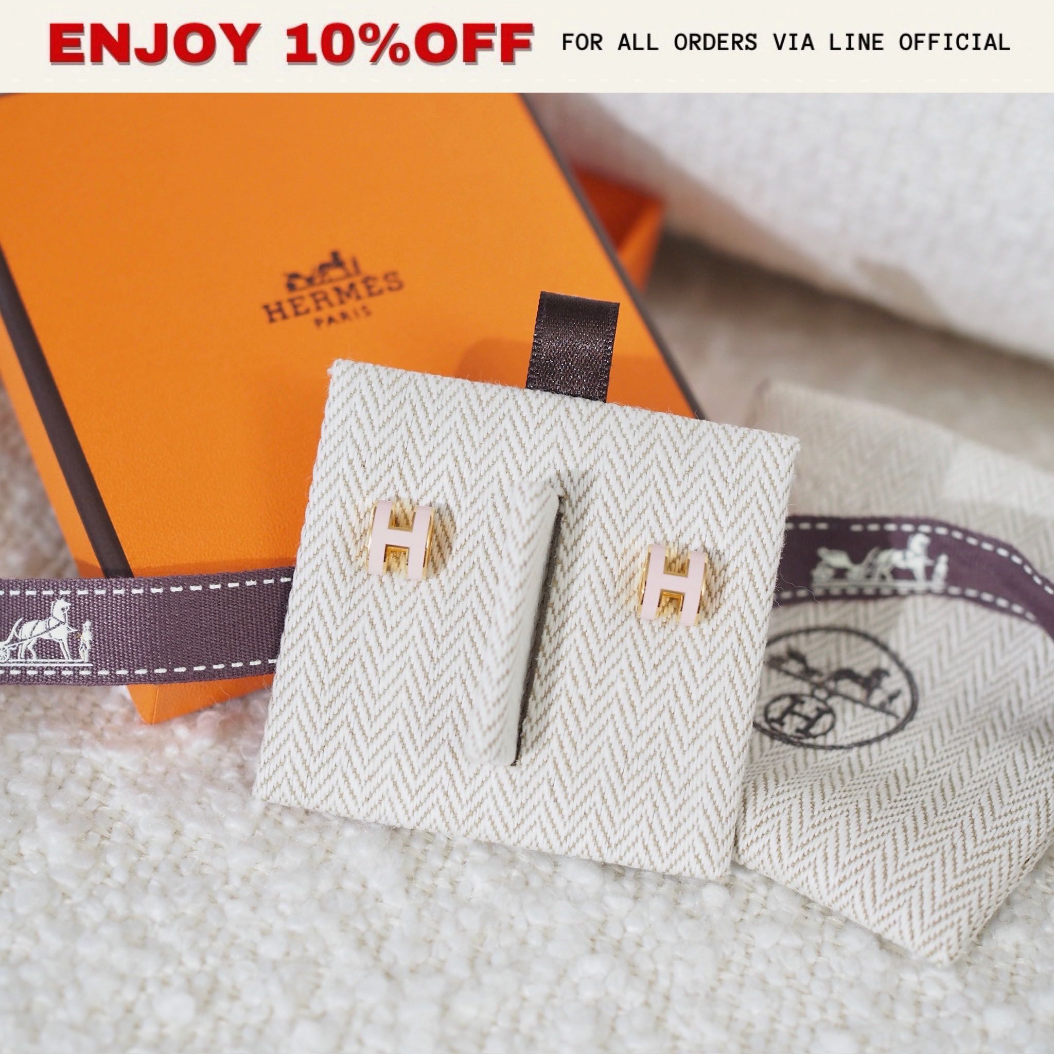 NEW! HERMES Mini Pop H Earrings สี Rose Dragee GHW | ACC