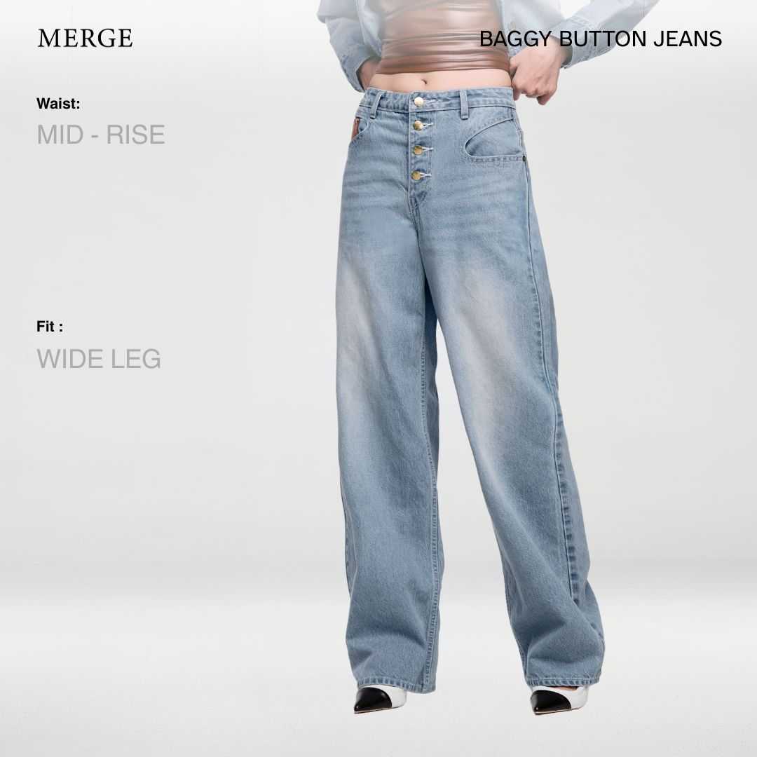 Merge Official - Baggy Button Jeans (พร้อมส่ง)
