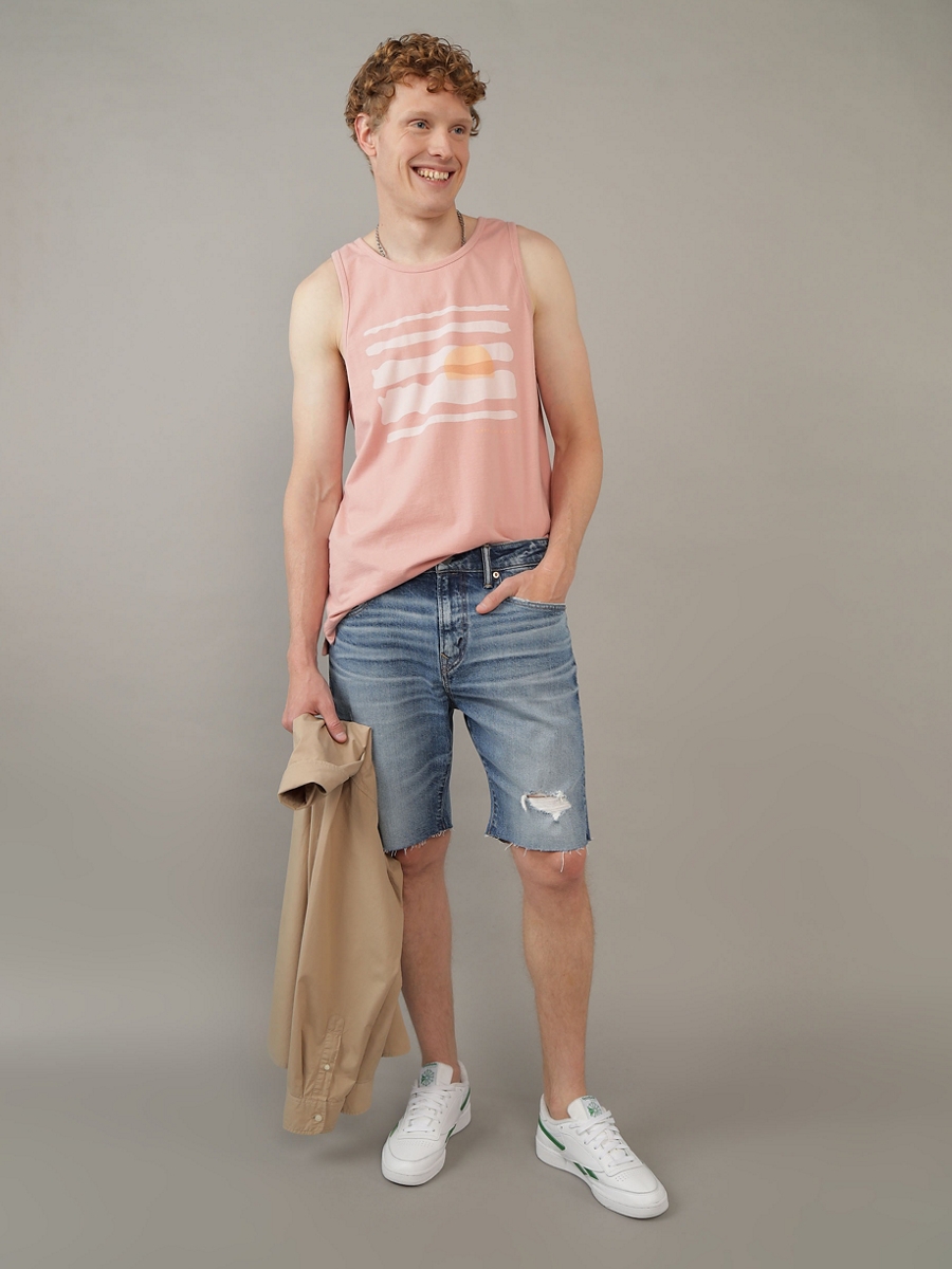 กางเกงขาสั้น ผู้ชาย MEDIUM W/ DESTROY BAGGY JEAN SHORT - CUT & CUFF ( 013-7652-936 )