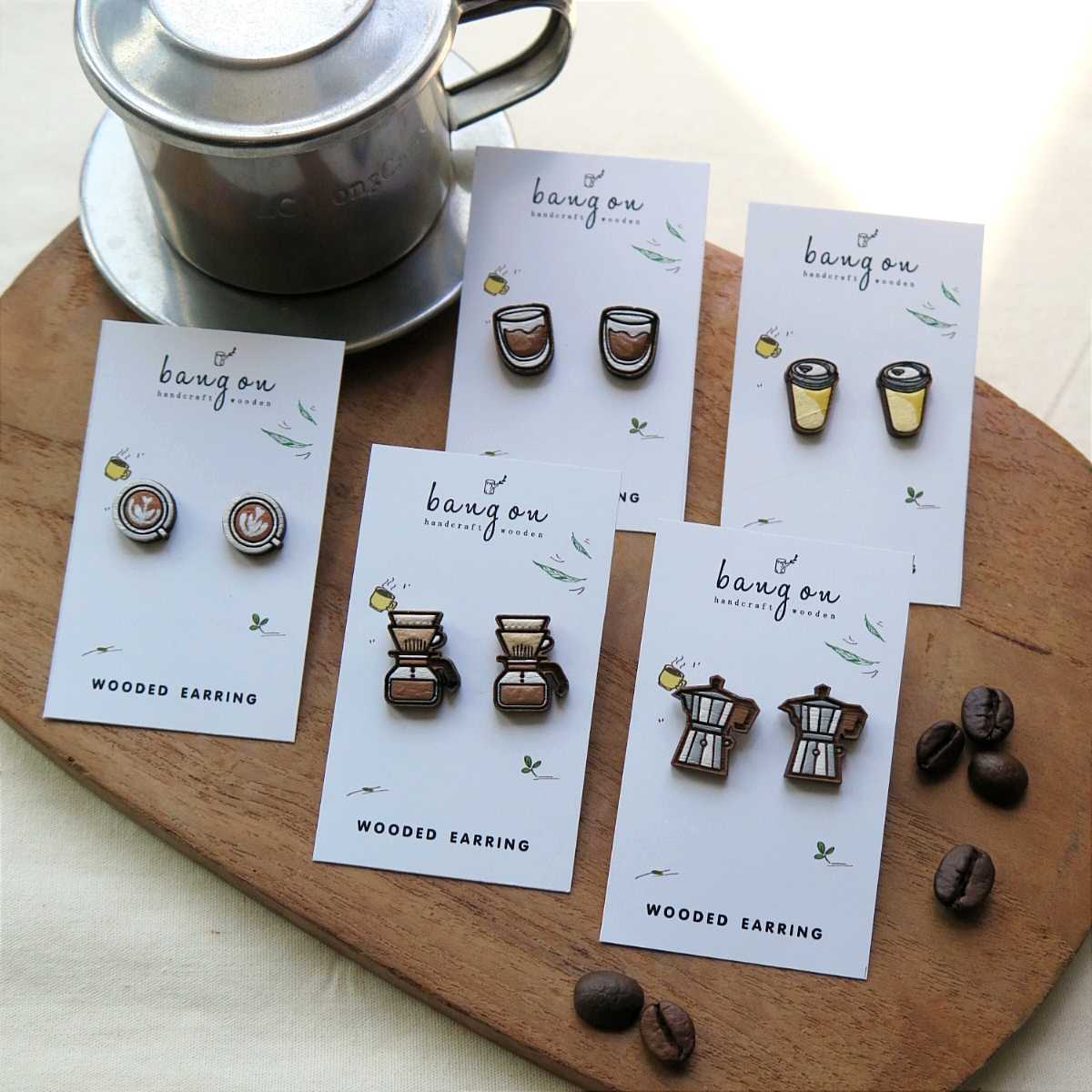 Wooden earring coffee collection