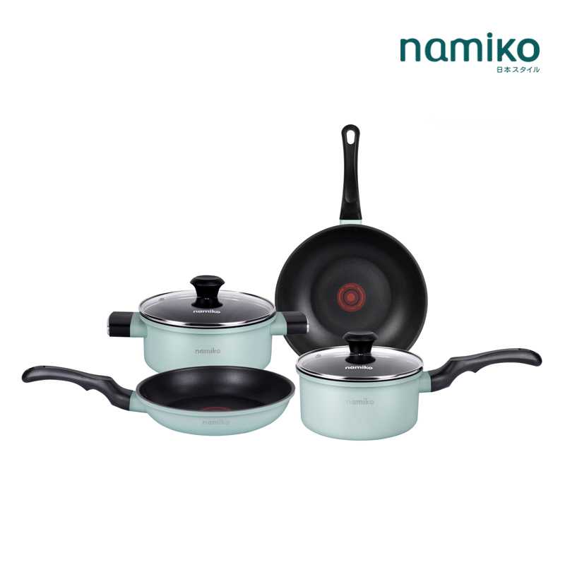 [เซ็ต 6 ชิ้น] Namiko กระทะและหม้อ Nonstick พร้อมฝาแก้ว NM1 ใช้กับเตาทุกประเภท