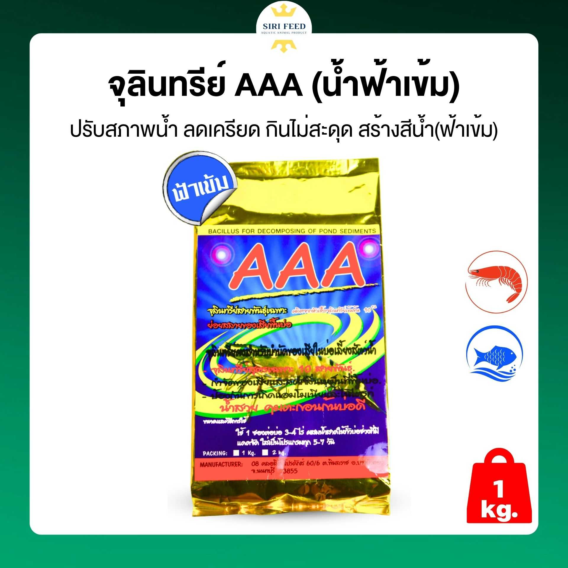 จุลินทรีย์ผง AAA สีฟ้าเข้ม คุมสีน้ำโปร่ง ปรับสภาพน้ำ