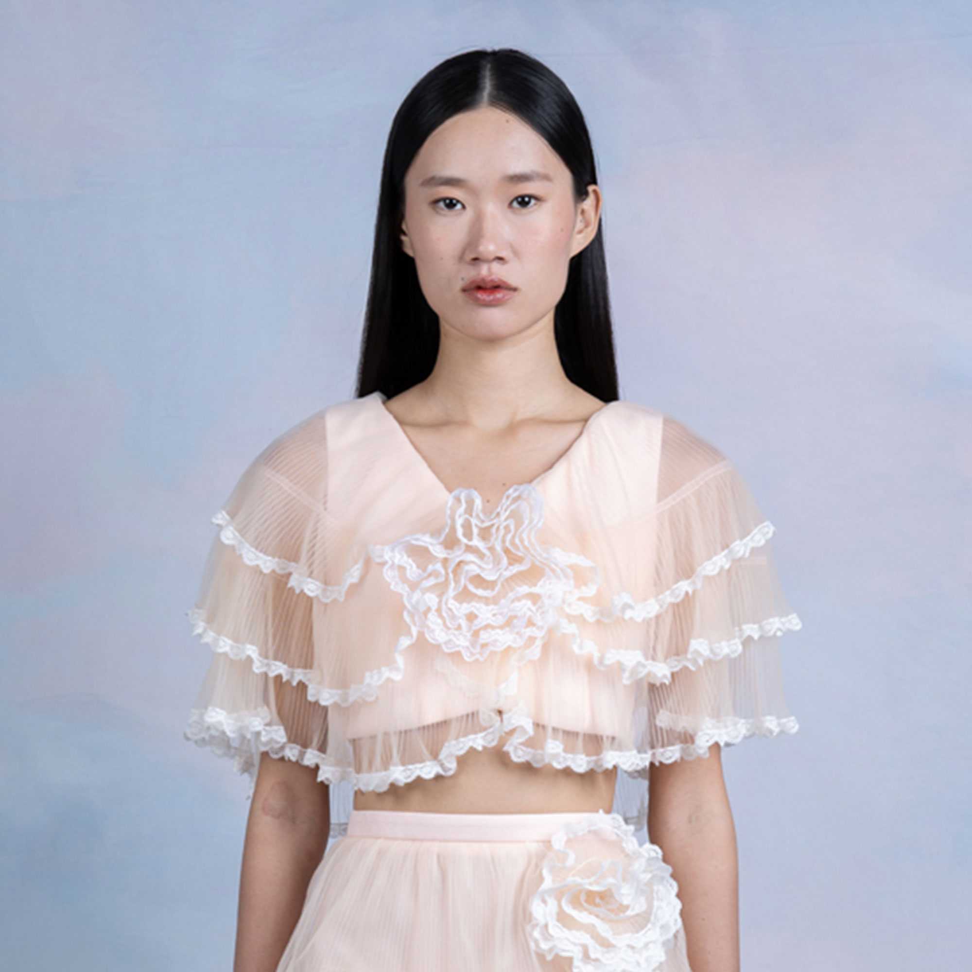 Peach Veil Flutter Crop