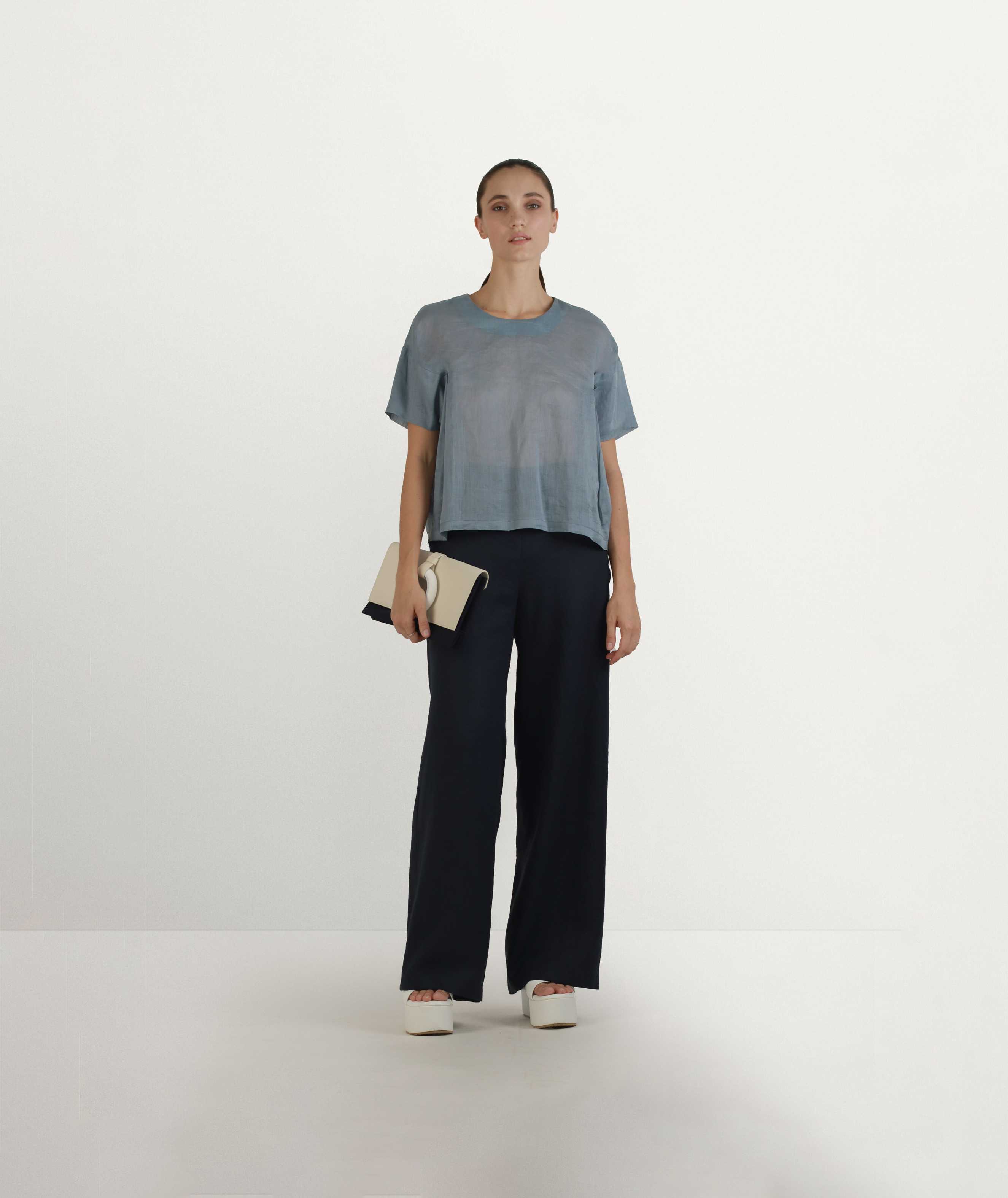 Bondi Blue Boxy Linen Tee