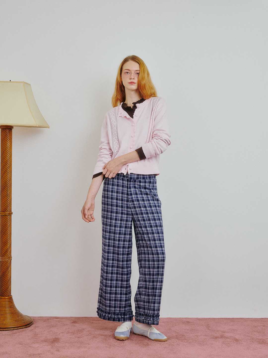 (Dreamy Disc) - SAKI pants | high-waist plaid easy pants