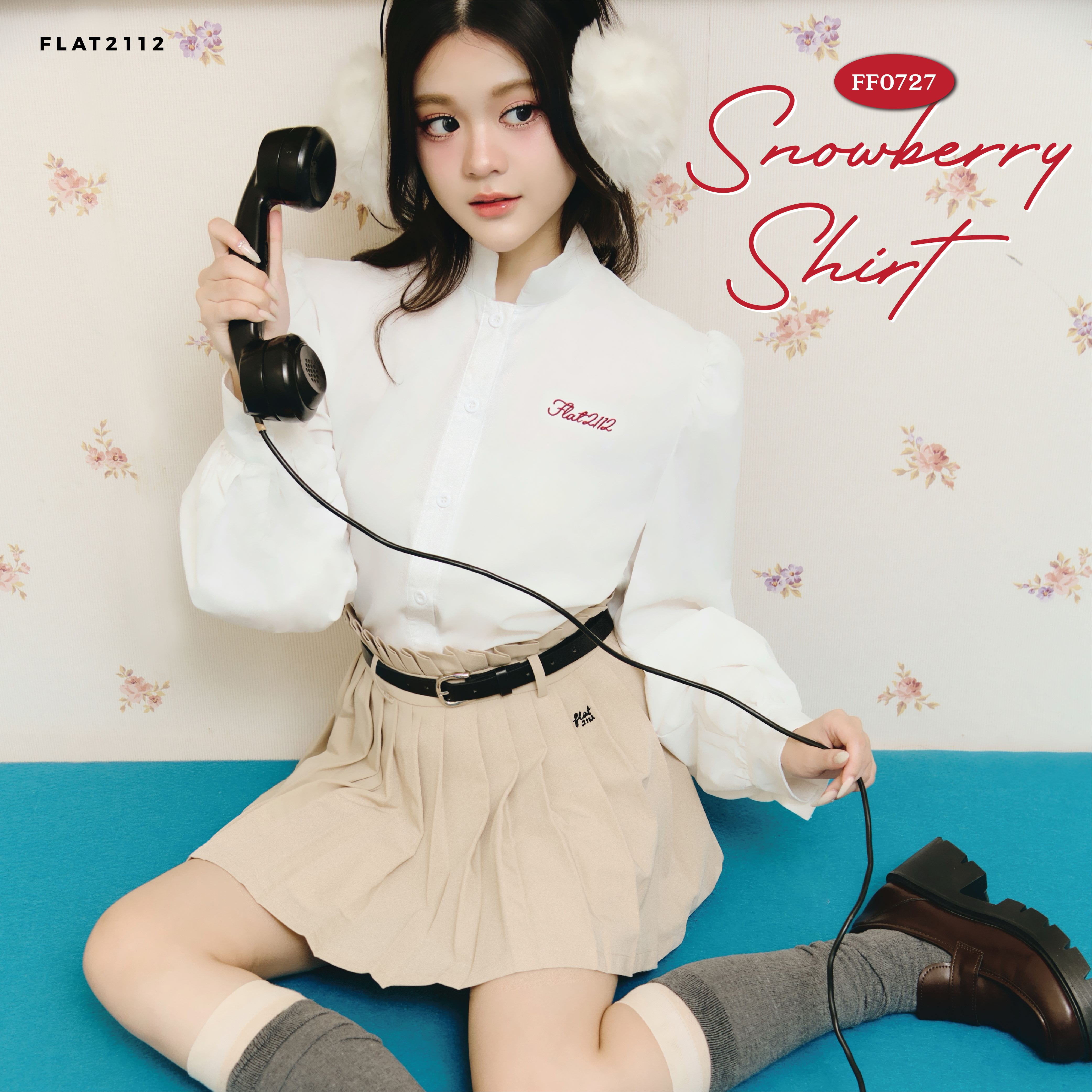 FLAT2112 FF0727 : SNOWBERRY SHIRT เสื้อเชิ้ตแขนยาว ปกตั้ง ปักโลโก้