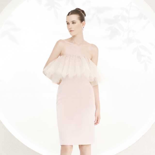 SS22 | CREPE SATIN TULLE STRAPLESS DRESS