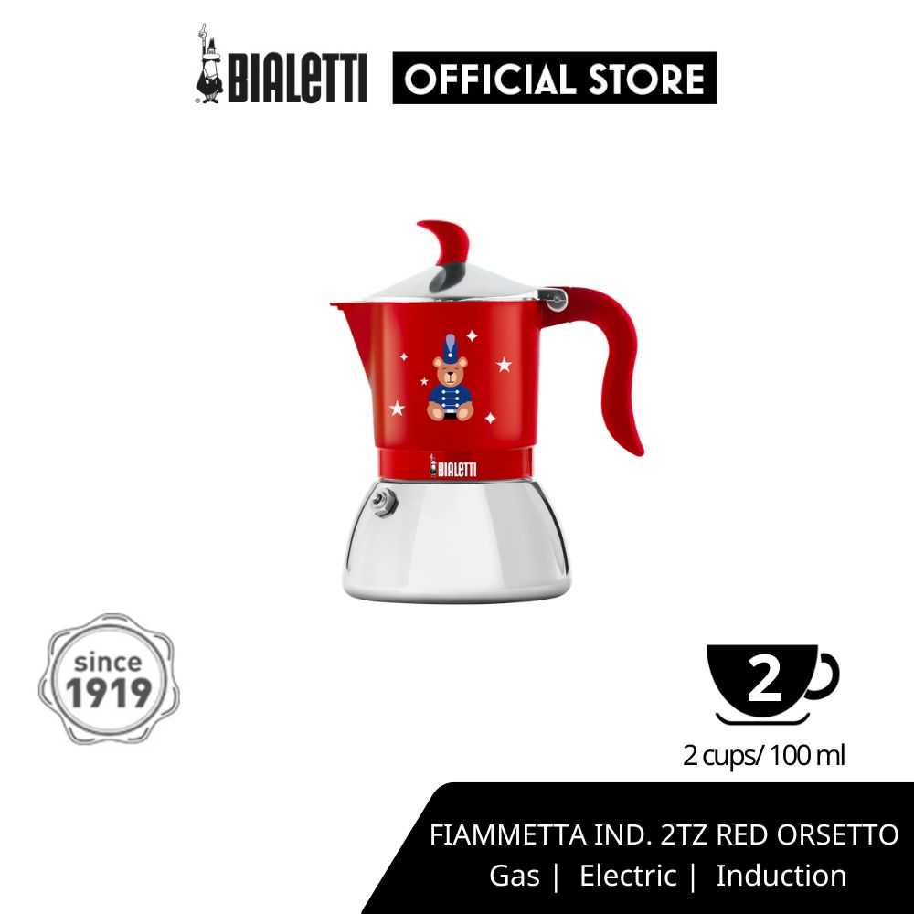 Bialetti หม้อต้มกาแฟ Moka Pot รุ่น Fiammetta ind 2 cups red orsetto [BL-0006651]