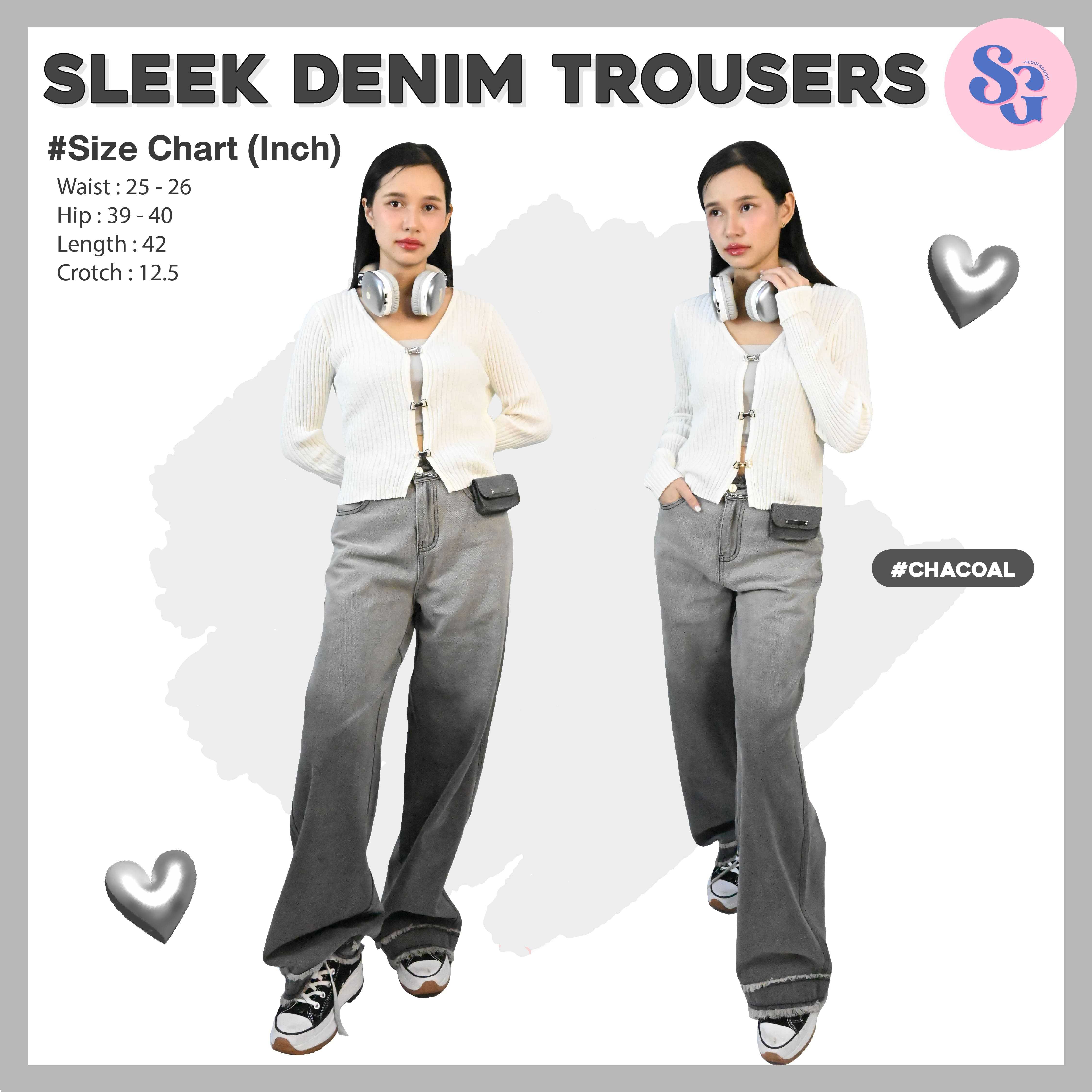 (พร้อมส่ง) Sleek denim trousers กางเกงยีนย์ขายาว ขอบรุย